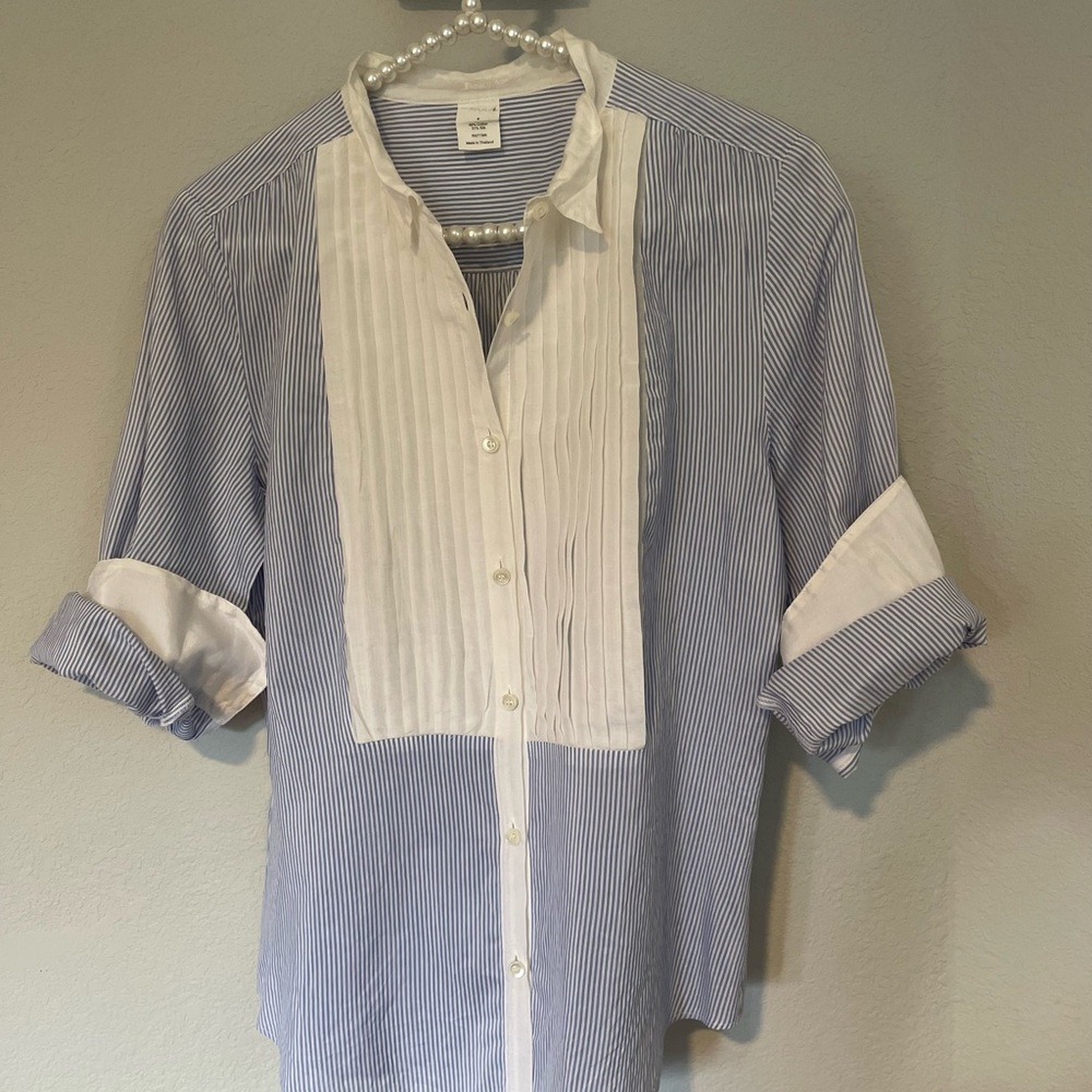 J. Crew Blue and White Tux-style Button Down Shirt - Picture 2 of 6